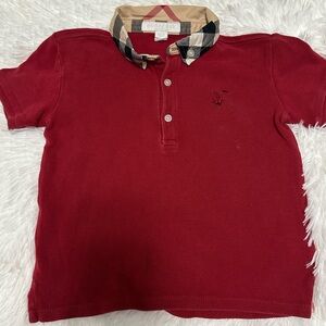 Burberry Kids Polo Shirt in Rich Red with Check Collar
